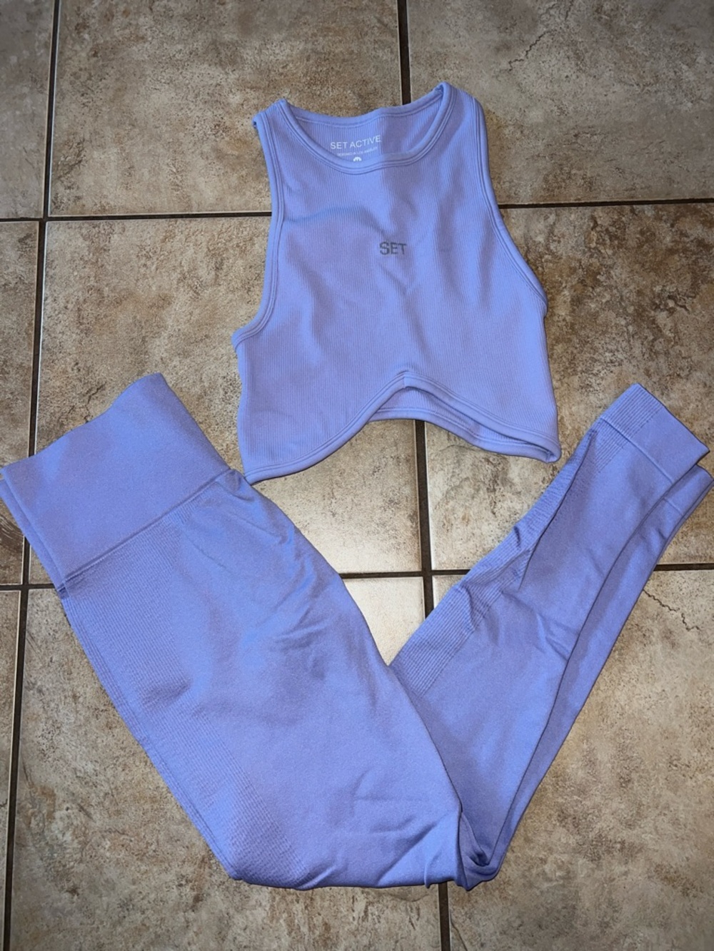 SET Active Lavender Ribbed Crop Tank & Matching Leggings